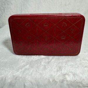 Vintage Red Leatherette Jewelry Box Red With Gold Crowns Horse Heads And Swords